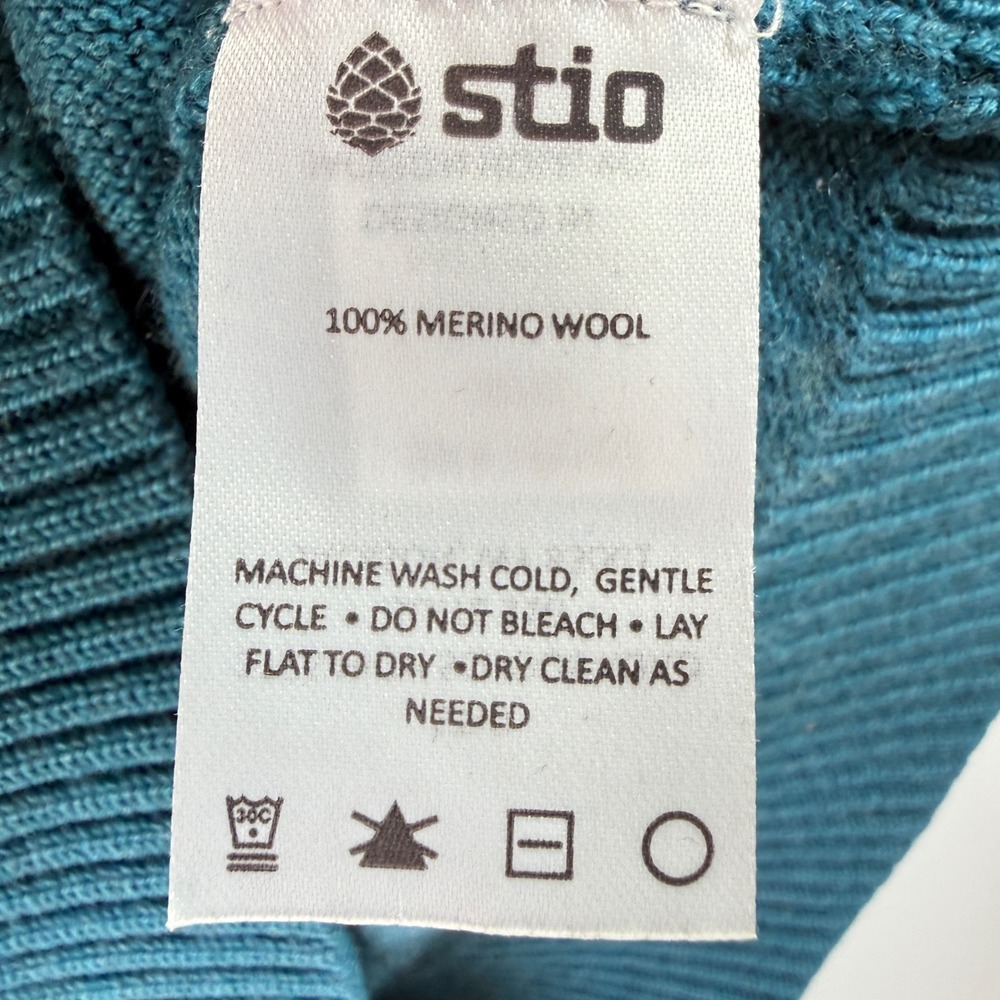 Stio Hooded Sweater Women XS Teal Blue Excellent 100% Merino Wool Pullover 1041 - Picture 6 of 10